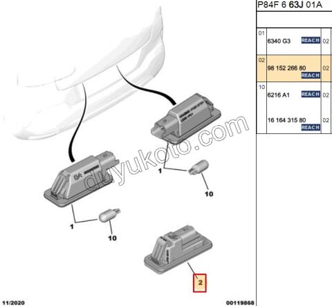 Peugeot 308 408 508 2008 3008 5008 Plaka Lambası (Ledli) 2016/2025