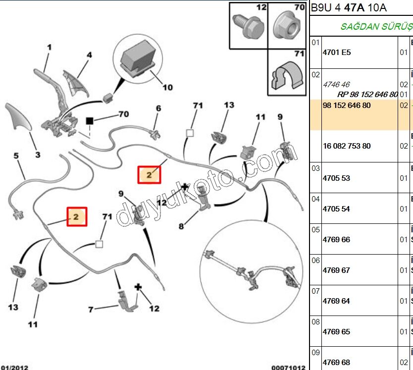 El Fren Teli Sağ/Sol PRT3