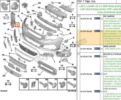Ön Tampon P3082 MQ LED FARLI+ PANJUR+ OTOM PARK+