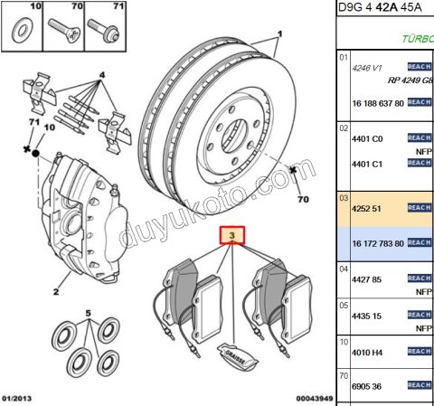 Fren Balatası Ön Tk P406 2.2 ES9J4 DW12