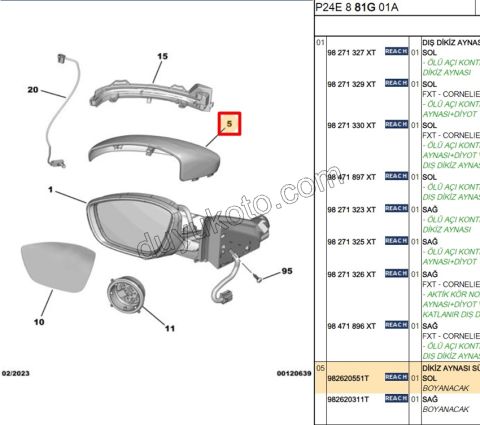 Peugeot 2008 Dikiz Aynası Sol Kapağı 2019/2023