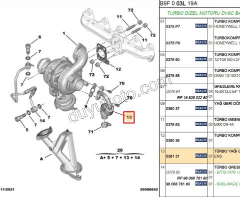 HORTUM BORU TURBO ALT 1.6HDİ Euro5