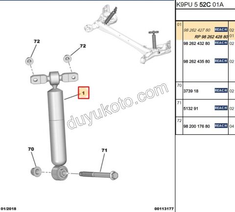 2019> Partner Rifter Berlingo Combo Doblo Proace City Arka Amortisör VAN