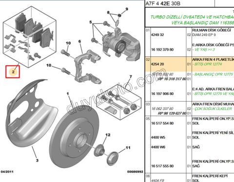 Fren Balatası Arka Tk C33