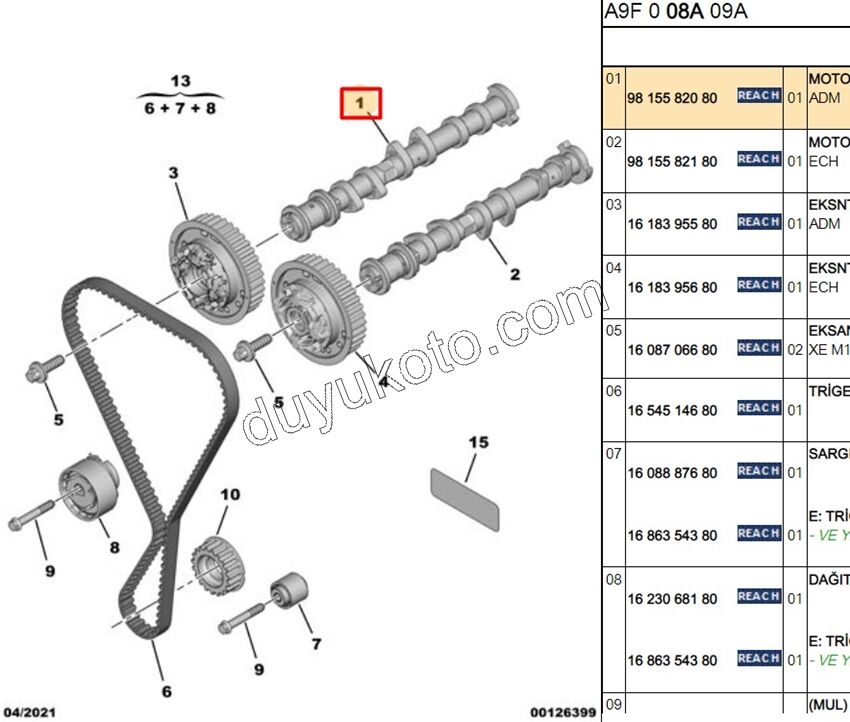 PEUGEOT CITROEN OPEL FIAT 1.2  EKSANTRİK MİLİ Emme  EB2 80HP 110HP