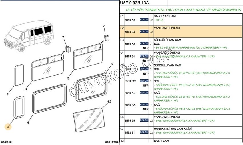 Orta Dırek Camı Çerçeve Fitili BXR1 BXR2
