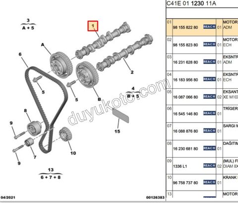 Peugeot Cıtroen Opel Fıat 1.2  Eksantrik Mil, Emme EB2ADTS 100/130/155HP 2020 Sonrası EURO 6.3