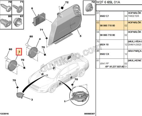 508 Ön/Arka Kapı Hoparlör 16,5cm