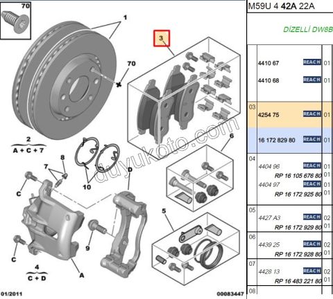 Fren Balatası Ön Tk PRT2 P207 P2081 P20081 P301 DV6