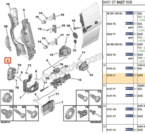 Sağ Sürgülü Kapı İç Açma Kolu YM PRT2 2006>