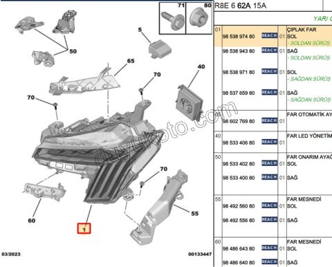 Peugeot 508 Far Sol 3LED+ 2023 Sonrası