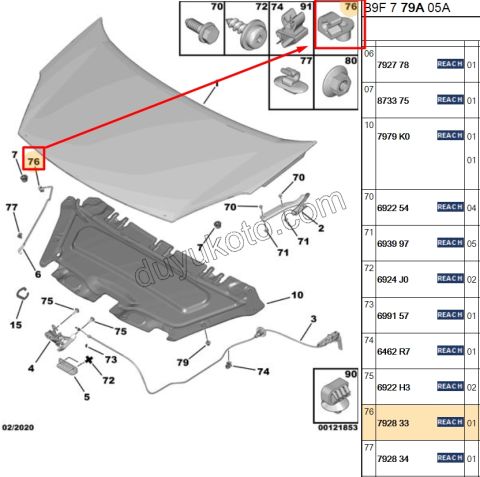 KLIPS MOTOR KAPUT CUBUK DIP PRT3 P30081 P50081 C41