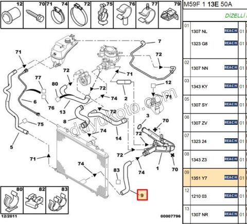 Radyatör Hortumu Alt PRT2 1.9D,Y.M 03/09