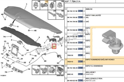 KLIPS MOTOR KAPUT CUBUK DIP P301 C3 EXP3 P2081