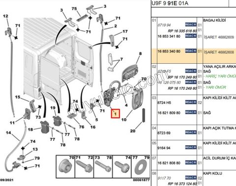 KILIT BAGAJ KAPAK IC ORTA R BXR3 ISARET 46862608