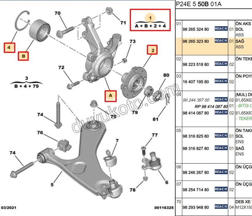 Ön Sağ Aks Taşıyıcısı    P20082 1.2CC 130HP 2020 Sonrası C43