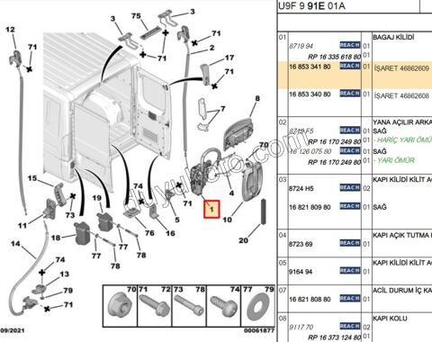 KILIT BAGAJ KAPAK IC ORTA R BXR3 ISARET 46862609
