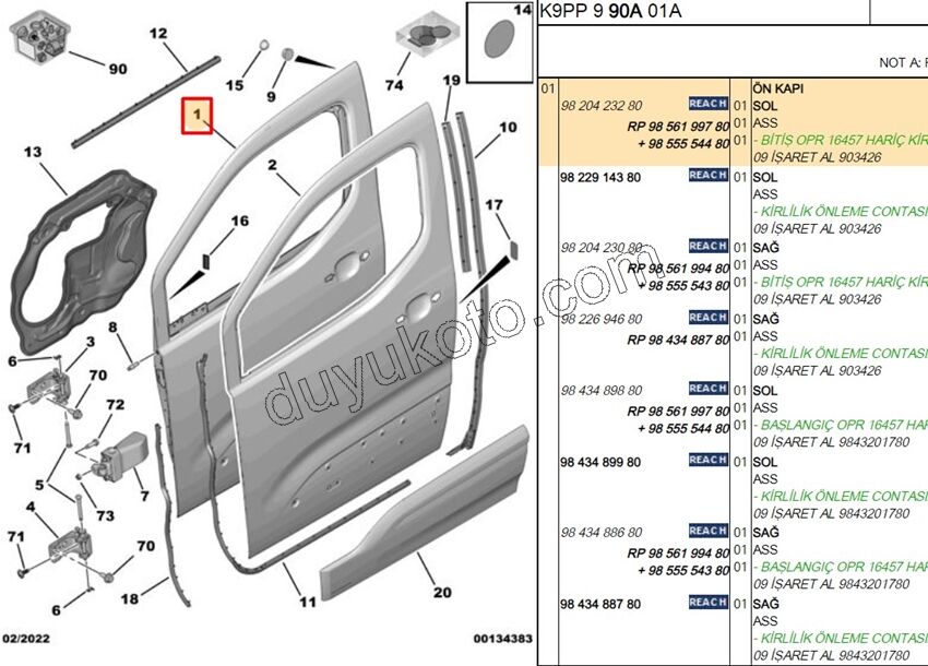 Sol Ön Kapı Komple PRT4