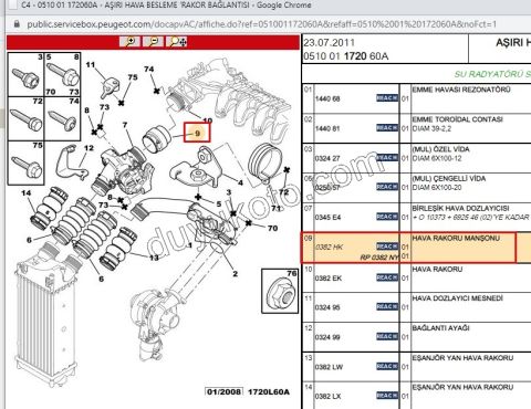 Peugeot 206 307 308 3008 5008 Partner Citroen Berlingo Turbo Hortumu 9CM