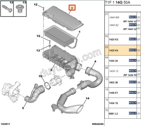 Hava Filtresi Kazanı UST KAPAK 1.4HDİ Euro4 02/11