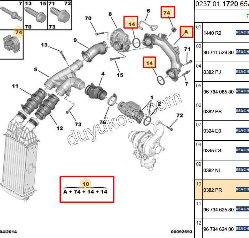 Turbo Hava Borusu  1.4HDİ Euro5 12/16