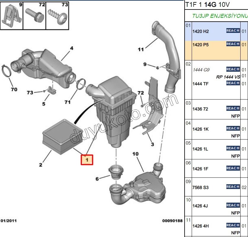 Peugeot 206 Hava Filtresi Kazanı TU3 TU5 XS2
