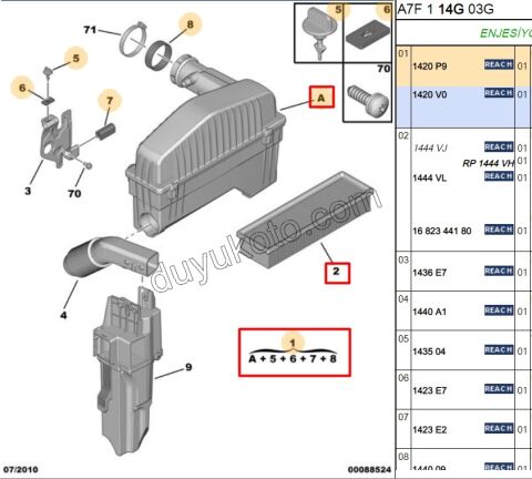 Peugeot 206 207 Hava Filtresi Kazanı TU3A