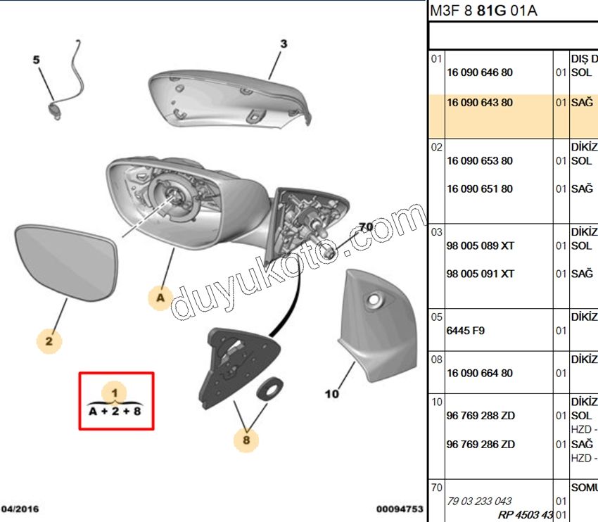 Peugeot 301 Dikiz Aynası Sağ MAN+ Kapaksız 2012/2016