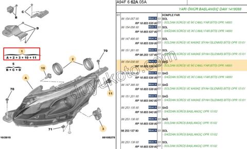 Peugeot 2008 Far Sağ MERCEK+ Motorsuz H7+H7 2016/2019