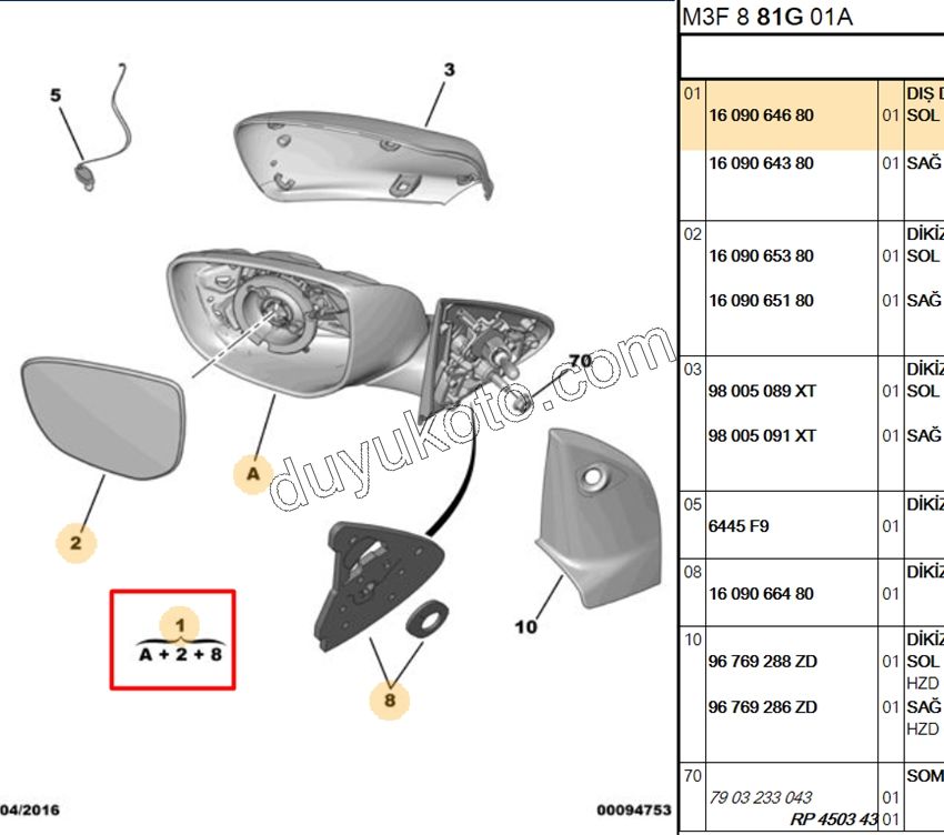 Peugeot 301 Dikiz Aynası Sol MAN+ Kapaksız 2012/2016