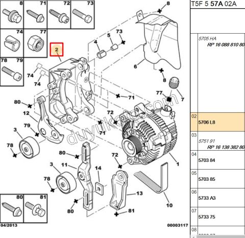 BRAKET KUTUK ALTERNATOR BAGLANTI 1.6İ 16V Benzinli ET3J4 + 1636996080