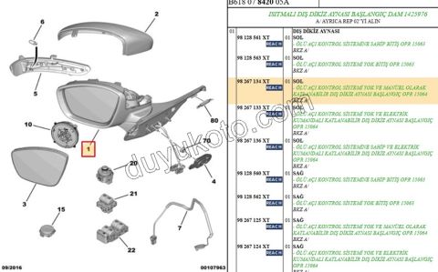 Citroen C3 Dikiz Aynası Sol 2009/2013