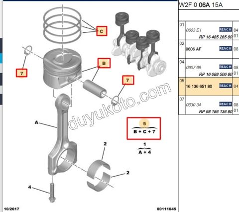 PISTON + SEGMAN STD X4AD 1.6THP 156HP SEGMAN