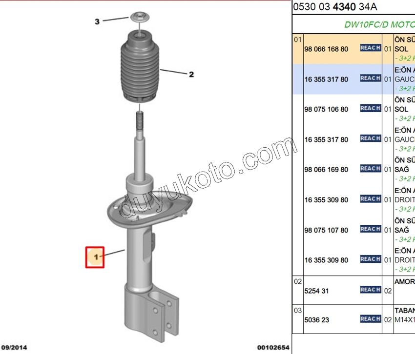 Ön Sol Amortisör C42 DS41 P30081 P50081