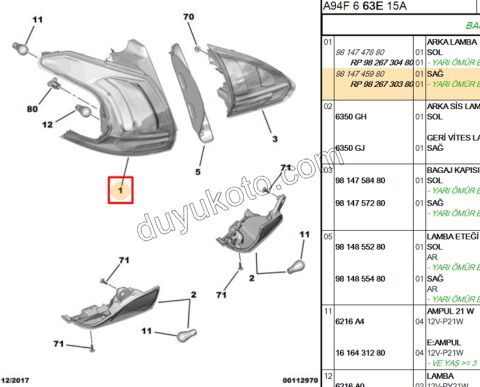 Peugeot 2008 Stop Lambası Sağ Dış (Çamurlukta) 2016/2019