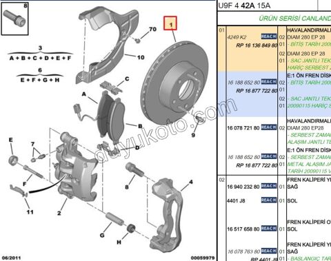 Ön Fren Diski Adet (X2) BXR3 14Q 3.0CC IC 78MM