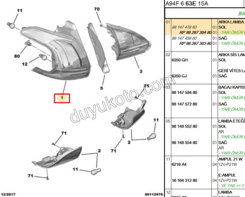 Peugeot 2008 Stop Lambası Sol Dış (Çamurlukta) 2016/2019
