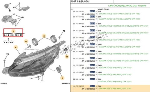 Peugeot 2008 Far Sol MERCEK+ SIYAH ISLEME+ 2013/2016