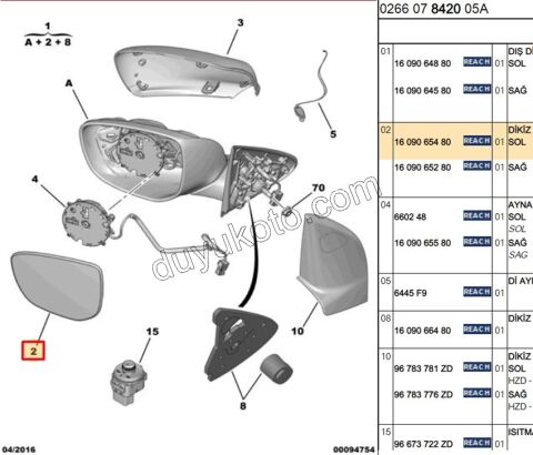 Peugeot 301 Citroen C4 Cactüs Dikiz Ayna Camı Sol (Rezistanslı) 2012/2017