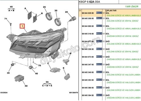 Opel Combo Fiyat Doblo Far Sol 3LED LAMBA+ 2024 Sonrası