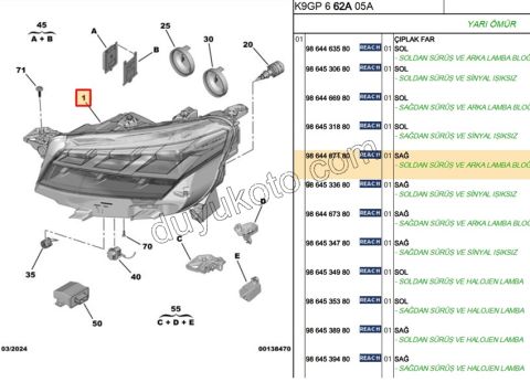 Opel Combo Fiyat Doblo FAR R 3LED LAMBA+ 2024 Sonrası