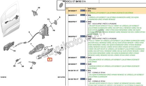 2019> Partner Rifter Berlingo Combo Doblo Proace City Ön Kapı Sol Dış Açma Kolu P30082 KABLO+