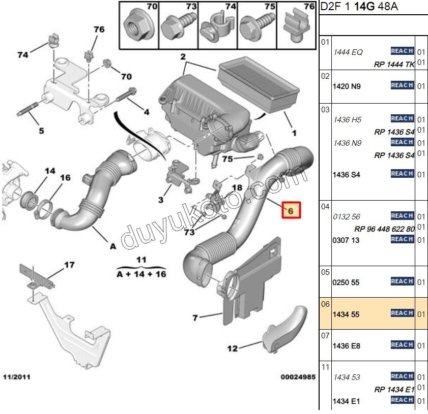 Peugeot 407 Citroen C5 Hava Filtre Hortumu Yan DV64