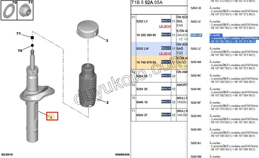 Ön Sağ Amortisör P206 DV4 TU5