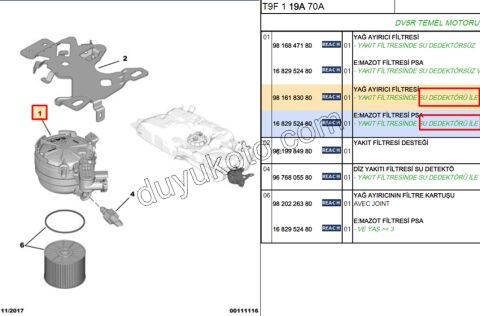 Komple Mazot Filtresi 1.5HDİ Euro6 SU SENS+