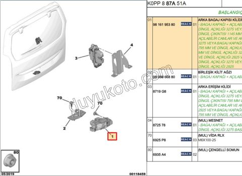 KILIT BAGAJ KAPAK ALT PRT4 1P EXP4 1P