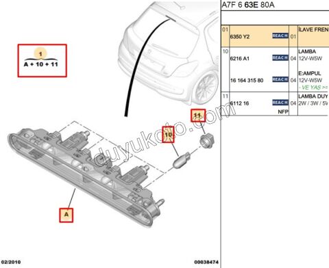 Peugeot 207 İlave 3. Fren / Stop Lambası 2006/2009