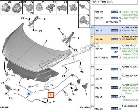 Kaput Açma Kolu ve Teli P3072 SIYAH