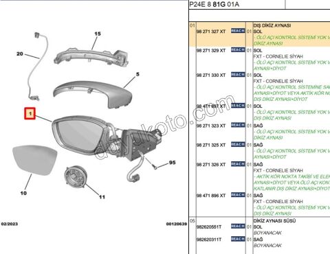 Peugeot 2008 Dikiz Aynası Sol 2019/2023