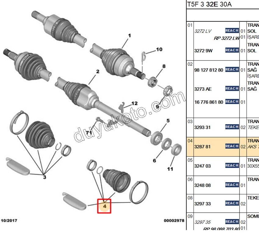 Aks Mili İç Körüğü (Şanzıman Tarafı)   PRT
